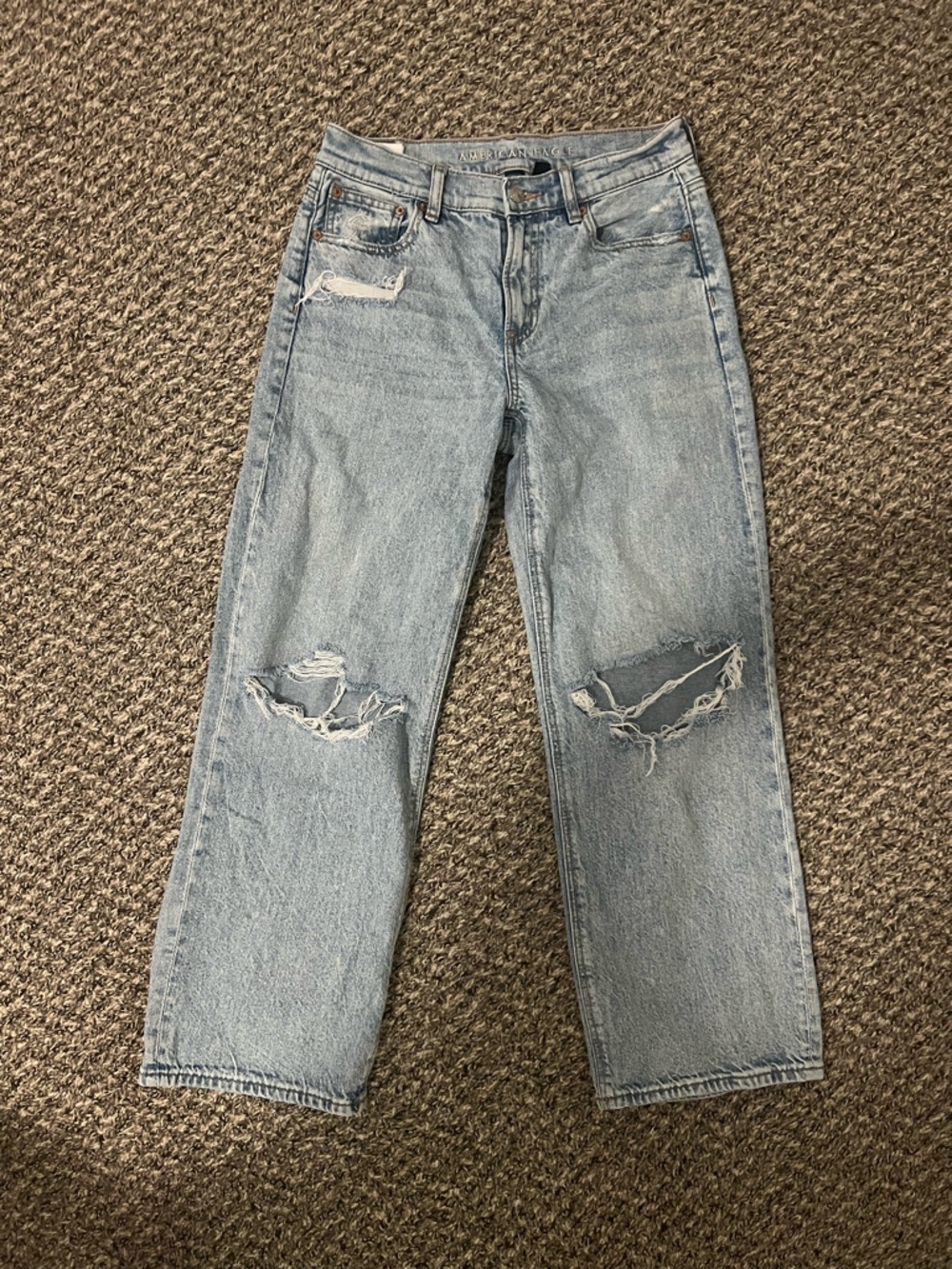 American Eagle Strigid Ripped, High-Waist Light Wash Jeans